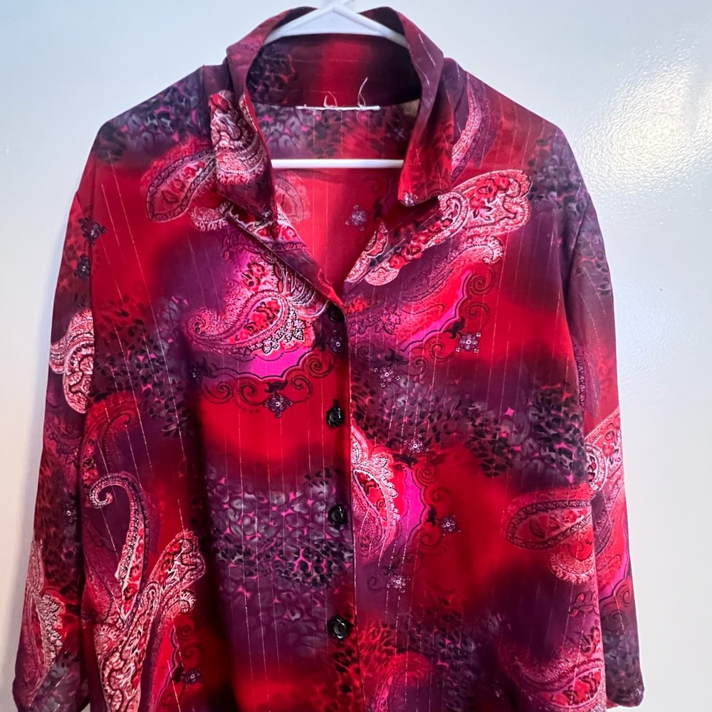 Bright Colorful Animal Bandana Floral Print 3/4 Sleeve Button Up Blouse